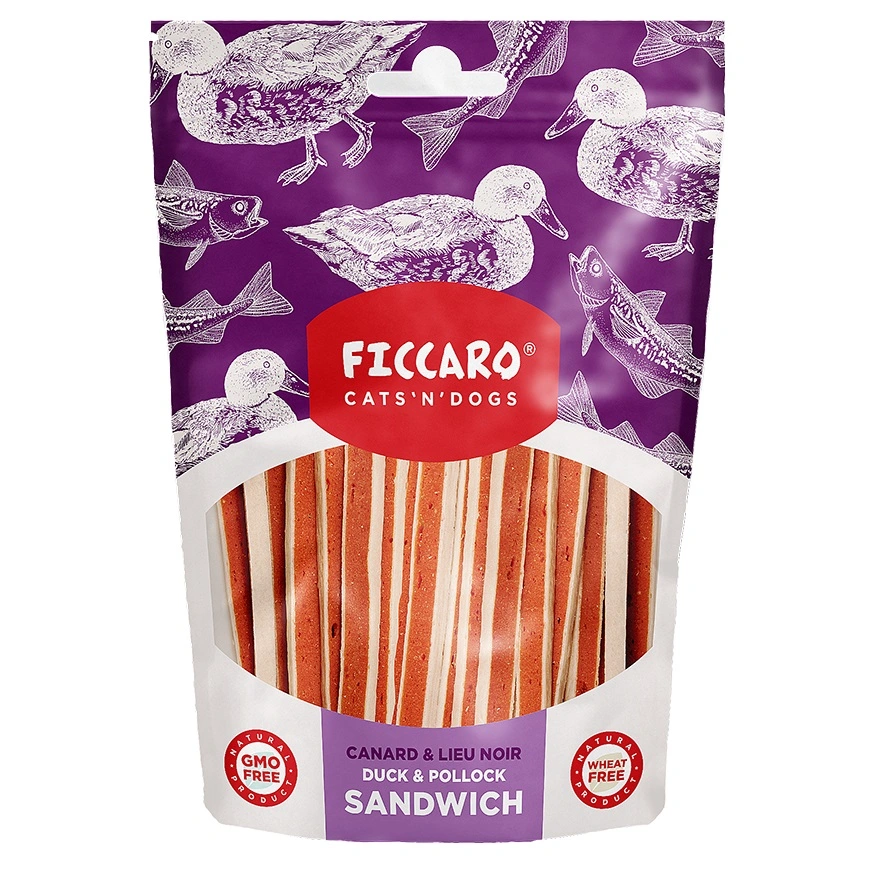 FICCARO Hundesnack And & Sej Sandwich - and og sej i sandwichstykker 100 g